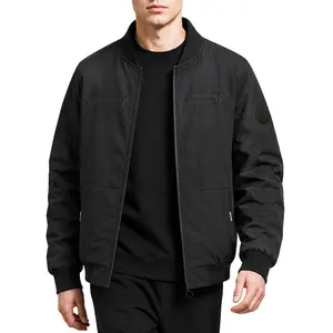 Men’s lightweight baseball-collar zip windbreaker jacket with embroidery; solid color, minimalist design; suitable for spring and autumn; long sleeves; men’s fashion outerwear.