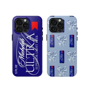 Matching Couple Michelob Ultra Beer Can Blue Bow Art Heavy Duty Tough Phone Case Shockproof Drop Protection Durable Hard Cover Aesthetic Gift for iPhone 11 12 13 14 15 16 17 Pro Max Plus