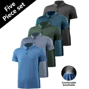 [5-piece set] fashionable new POLO short-sleeved golf sports casual men's spring and summer new lapel short sleeves wear leisure top stylish oversized men