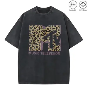 Washed T-shirt Womens MTV Classic Leopard Print Bold Logo Shirt, Music Television MTV Logo Tee, Retro 80s 90s Style MTV Tee, Disneyland Family Matching Tee A3E