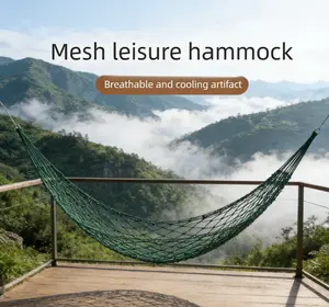 Outdoor indoor mesh rope hammock mesh hammock single belt ring bold net pocket nylon hammock swing leisure tree bed, sleeping rope backyard camp