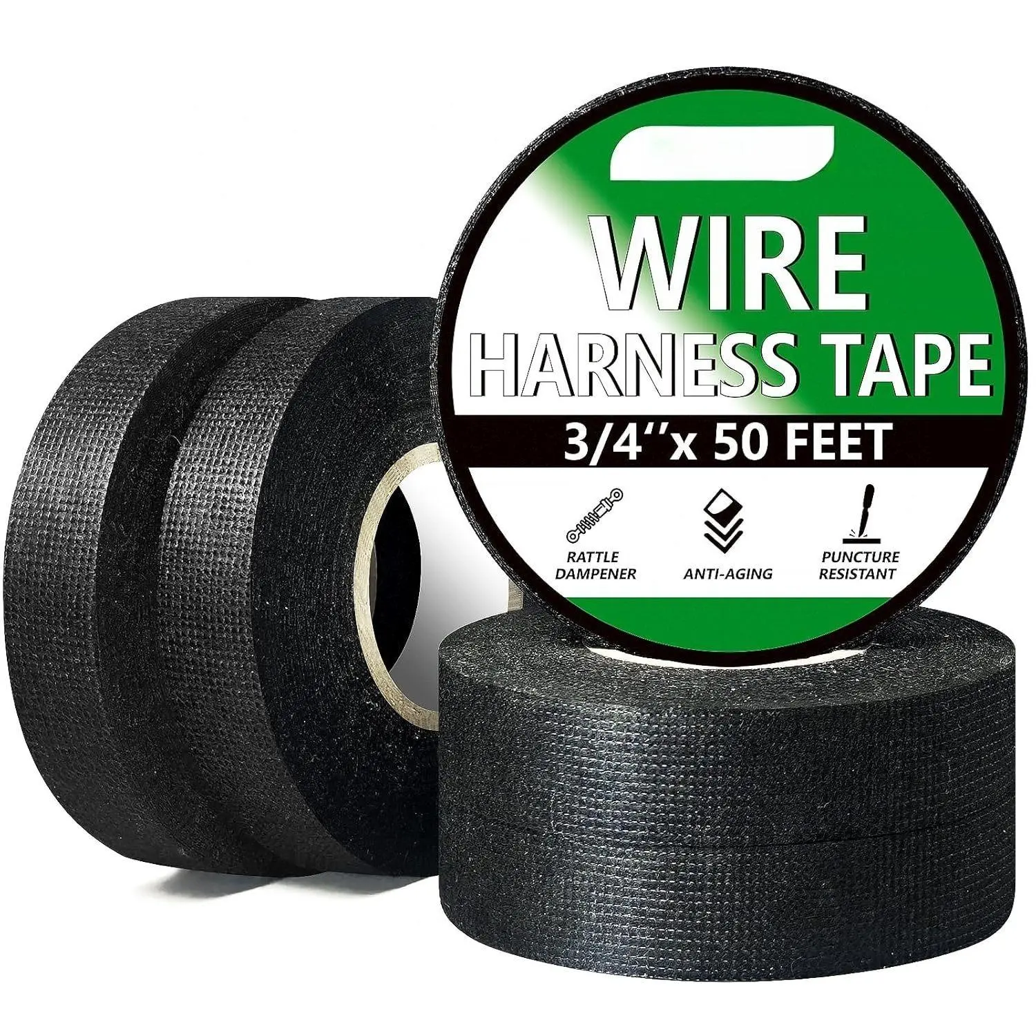 5 Rolls Wire Harness Tape – High Temperature Resistant Cloth Electrical Tape, Self-Adhesive Fabric Loom Tape for Automotive Wiring Harness, Engine Cable Wrap, Noise Reduction & Heat Proof, 3/4 Inch x 50 FT