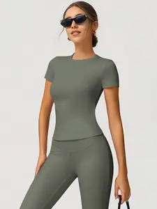 Women's Fitted Short Sleeve Fitness Top, Moisture-Wicking Sports T-Shirt, Yoga and Pilates Shaping Clothing, All Seasons