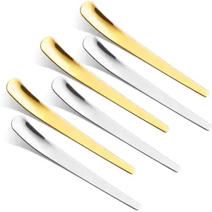 6-Piece Dessert Spoons Set, Premium Stainless Steel Tea Spoons for Dessert, Ice Cream, Fruit Salads, Yogurt, Elegant Modern Spoon for Everyday Use & Formal Dining (3 Gold & 3 Silver)