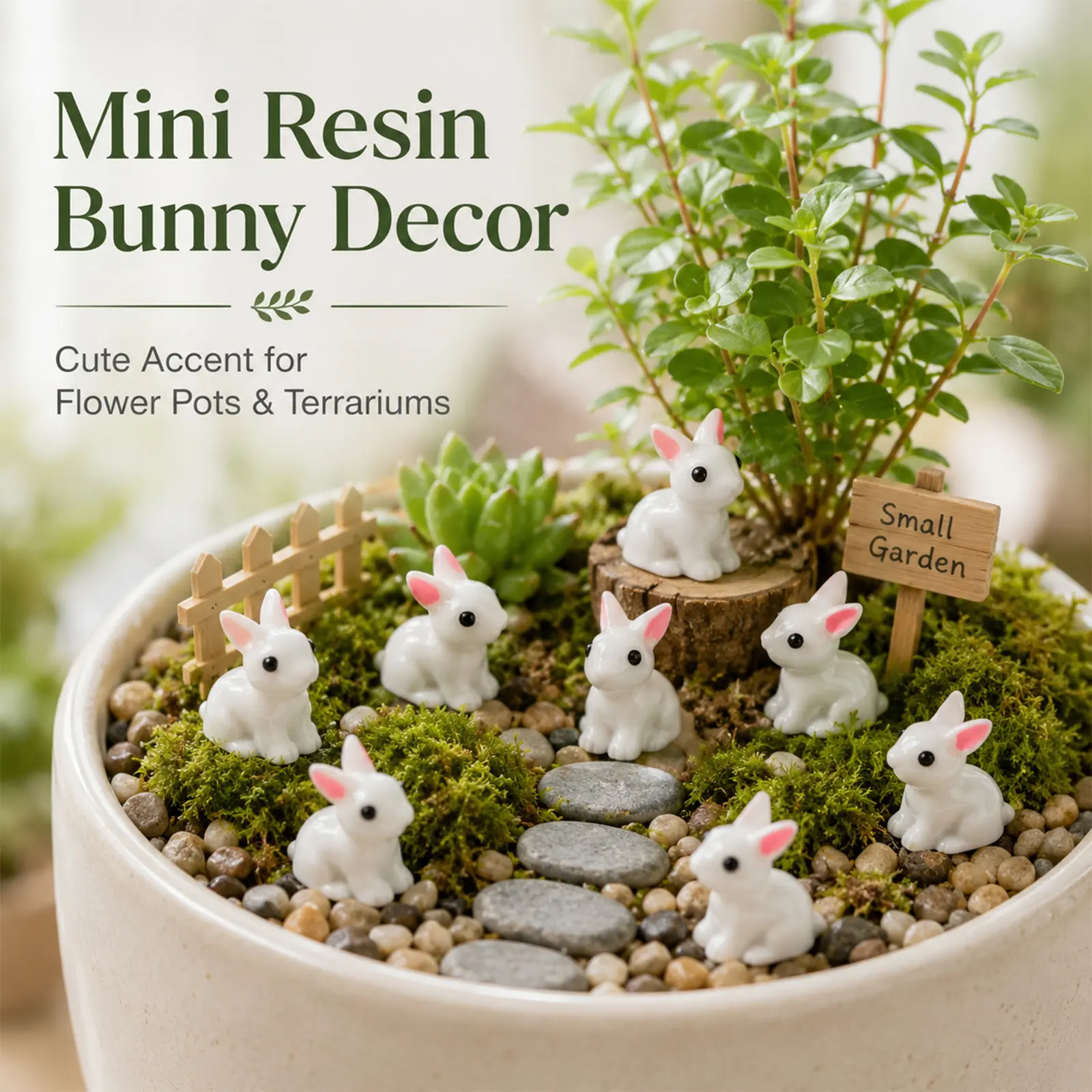 100-piece resin rabbit mystery gift set featuring cute rabbit figurines and miniature models; suitable for fairy garden decor, DIY crafts, dollhouse accessories, desktop decoration, and party gifts. Summer Victory.