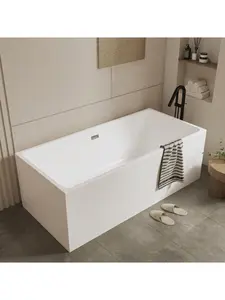 【Christmas Gift】59"/67" Acrylic Freestanding Bathtub,Contemporary Rectangular Shape Soaking Tub With Chrome Drain And Minimalist Linear Design Overflow, Easy To Install,Cupc Certified,Glossy White