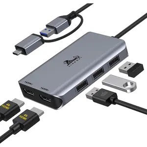 USB 3.0 to Dual HDMI Docking Station for Windows & macOS, USB C Adapter 2  Splitter for MacBook Pro/Air/M1/M2////Surface