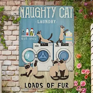 Vintage Aluminum Wall Art with Playful Siamese Cats, Easy to Hang 8x12 Inches for Home Office and Bar Retro Decor