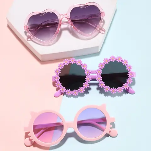 Cute Cat Ear Sunglasses for Kids, High-Quality Girly Candy Color Heart Frame, Lightweight & Durable, Perfect Birthday Gift, All Seasons Wear