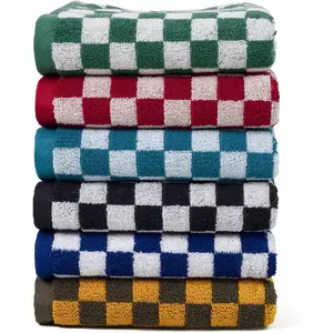 Checkered Hand Towels Set of 6,  Bathroom & Kitchen Towels for Everyday Use, 13" x 29", Assorted Colors