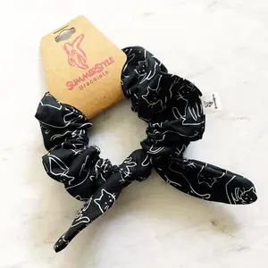 Black Cat Bow Scrunchie, Cat Lover Gift, Hair Accessories, Bow Hair Tie, SummerStyle Bracelets