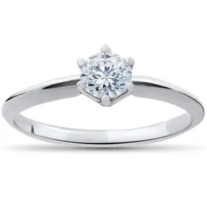 3/8ct Round Diamond Solitaire Engagement Ring 10K White Gold