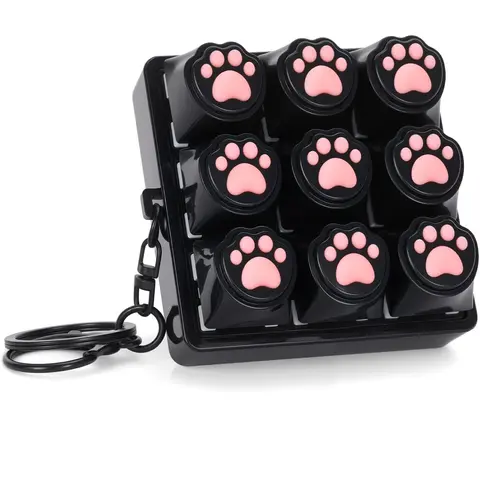 1pc 9 Keys Cat Paw Keyboard Fidget Toys for Adults, Cute 9Buttons Keyboard Fidget Clicker Keychain with Clicky Sound for Stress Relief & Anxiety Mother's Day Gift, Sensory Fidget Keychain, Fidget Items
