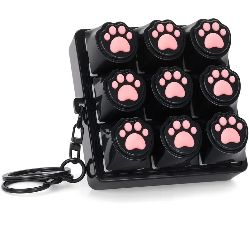 1pc 9 Keys Cat Paw Keyboard Fidget Toys for Adults, Cute 9Buttons Keyboard Fidget Clicker Keychain with Clicky Sound for Stress Relief & Anxiety Mother's Day Gift, Sensory Fidget Keychain, Fidget Items