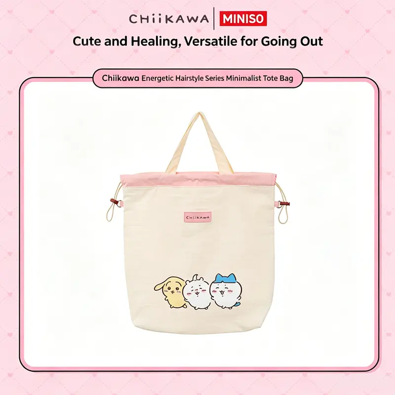 【New Arrival】Miniso Chiikawa Energetic Hairstyle Series Tote Bag for Girls, Casual Soft Fabric Top Handle Handbag with High-Capacity for Daily Outings, Ideal Gift
