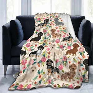 [Cute Sausage Pattern Throw] Soft Premium Flannel Dachshund Pattern Throw Blanket - Cozy Lightweight Warm Bed Blanket for All Seasons