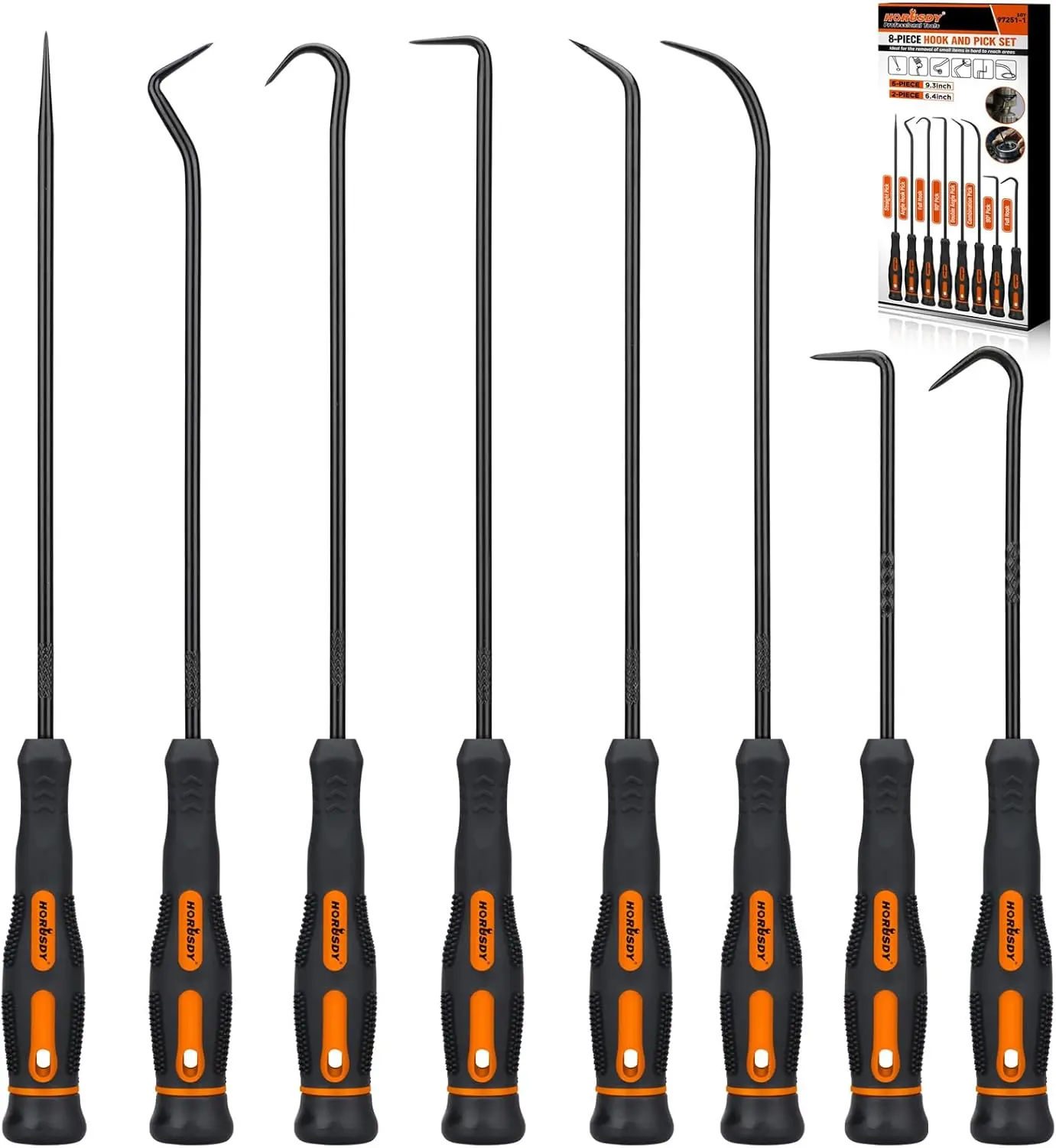 8-Piece Professional Hook and Pick Set for Automotive Precision Work, Oil Seal Puller, O-Ring & Gasket Removal Tools with Ergonomic Handles for Mechanics, DIY Car Repair