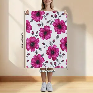 Vibrant Magenta Floral Soft Blanket (70x100cm) - Cozy Decorative Throw with Beautiful Pink Flowers & Buds on White Background