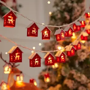 Christmas Wooden House String Lights LED Battery Box Fairy Lights, Decorative Room Living Room Dining Party Holiday Decoration