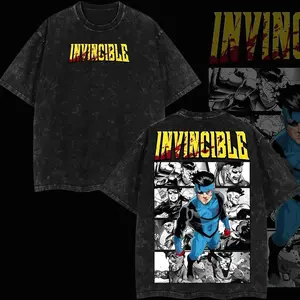 Superstyle Limited Edition Emperor Mark Grayson Invincible War Comic Double Printed Oversize Lightweight Acid Washed T-Shirt Hoodie TV Series Graphic Tee Gift For Fans 2SW Menswear Top