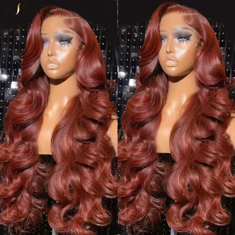 Bling Hair Reddish Brown Body Wave 13x4 13x6 Hd Lace Frontal Human Hair Wig Brazilian Wavy Pre Plucked Color Wig for Black Women with Baby Hair 34inch #SummerVibes