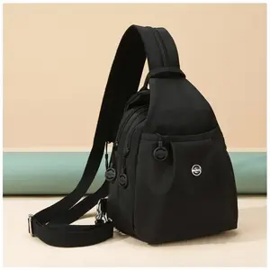 Oxford Cloth Casual Backpack Messenger Bag for Men Women Chest Bag with Side Pouch Adjustable Strap Zipper and Inner Patch Pocket
