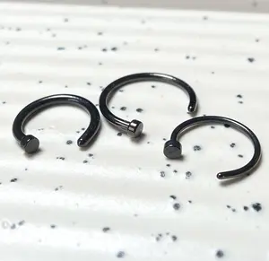 1pc Black Titanium Plated Surgical Steel Nose Hoop Jewelry 16g 18g 20g 22g