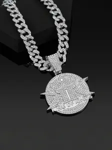 Hiphop Full Diamond King Pendant Necklace, Alloy Chain, Cuban Link Chain, Street Trend Artisan Jewelry, Choker Style, Perfect Holiday Gift