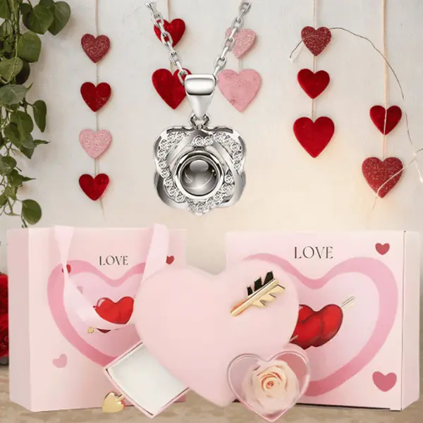 Preserved Pink Rose with I Love You Necklace Eternal Real Rose in Heart Shaped Cupids Arrow Pink Jewelry Box Perfect Gift for Valentines Day Anniversary Birthdays for Wife Girlfriend Special One gifts women Soulmate