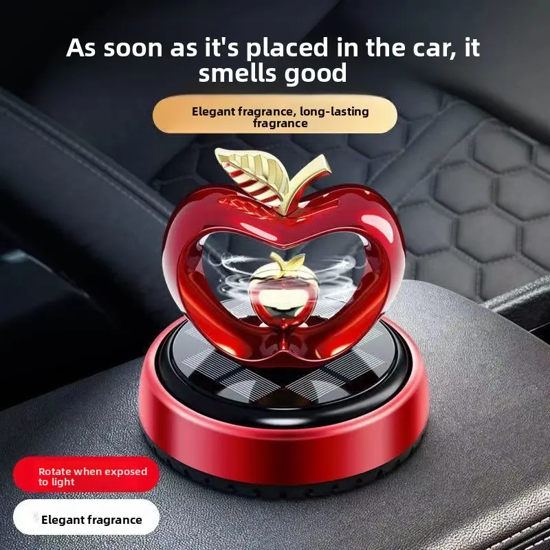 Solar-Powered Car Air Freshener - Apple Heart-Shaped Center Console Decoration Perfume for Automotive Interior Use