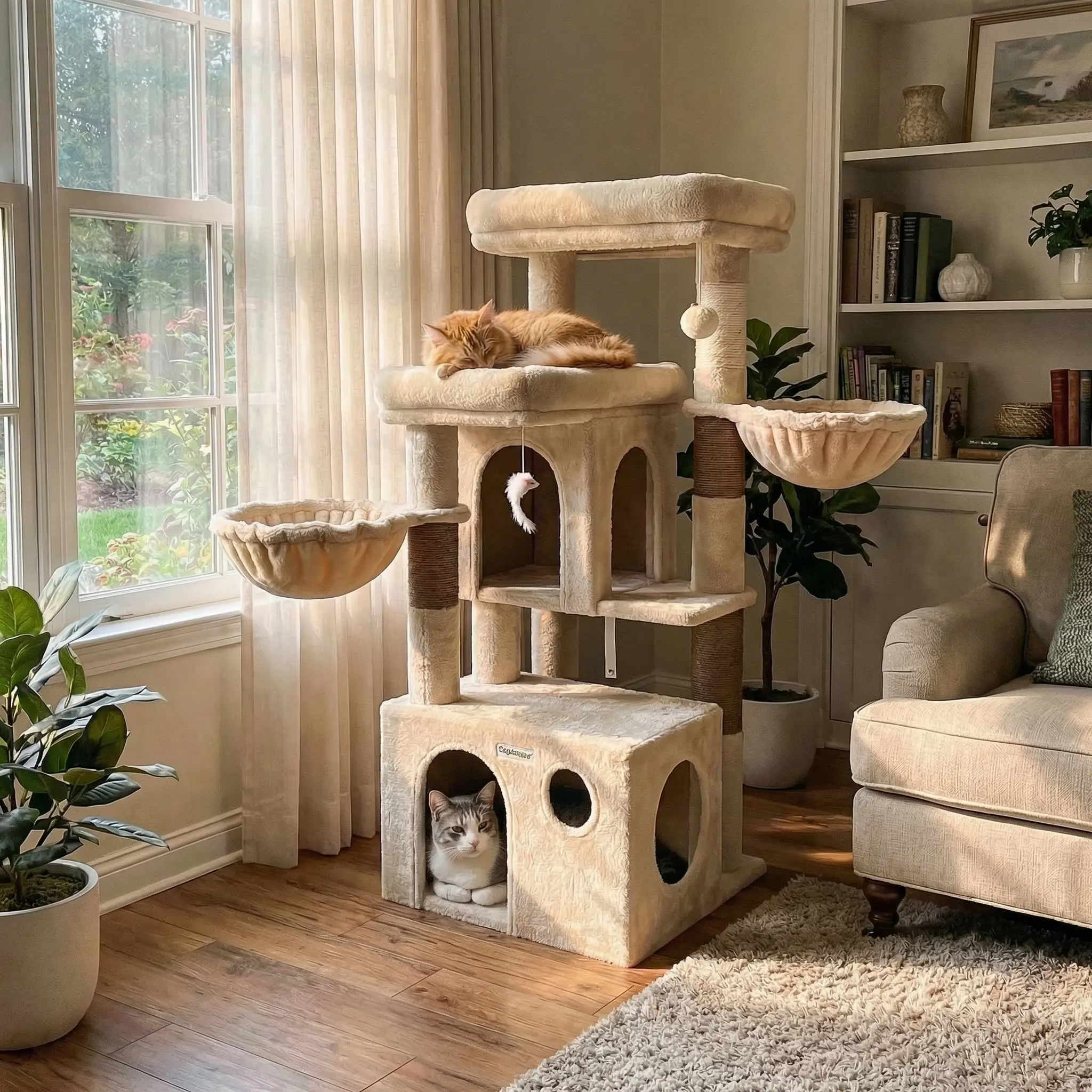 DESKAT 48inch Multi-Level Cat Tower — Large Cat Condos & Scratching Posts Indoor Cat Tree
