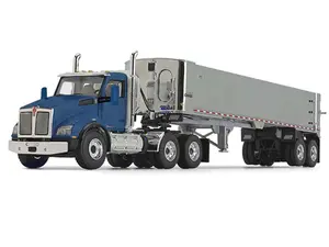 Kenworth T880 Day Cab with East Genesis End Dump Trailer Surf Blue Metallic and Chrome 1:50 Diecast Model - First Gear 50-3451