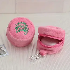 Pink Mini Coin Purse, Cute Plush Earphone & Cord Storage Pouch, Portable Zipper Wallet