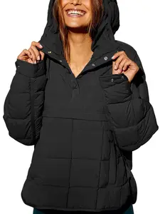 Aswulk Plus Size Women's Quilted Puffer Jacket with Dolman Sleeves & Hoodie Pullover - Lightweight Polyester Coats for Warm Weather