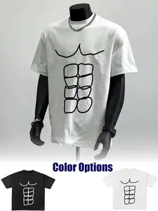 2026 Summer Trendy Abdominal Muscle Abstract Print Short Sleeve Unisex Casual Streetwear Loose Round Neck T-Shirt