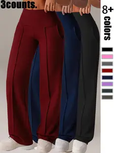 Women High-Waisted Stretch Yoga Pants, Ab Control, Elastic Waist, Straight Leg, Gym, Running, Quick Dry, All Season, Comfortable, Pocket Design