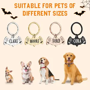 Custom Dog Name and Number Bat Dog Tags, Personalized Halloween Dog Tags for Pets, Customized Cat Collar Tag, Stainless Steel Pet ID Tags for Dogs Cats, Funny Spooky Pets Name Tag Engraved on Both Sides