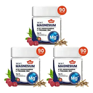 3P-VEV 14-in-1 Magnesium– with Ashwagandha, L-Theanine, Vitamin D3 & Zinc, 90 Gummies, Mothersdaygift Dietary Supplement Edible