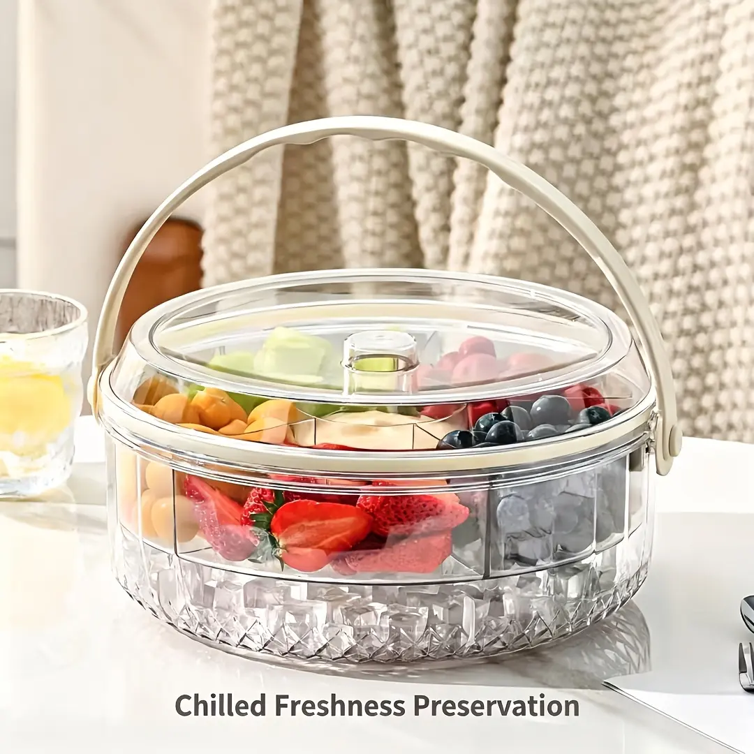 【SummerFinds】Rotating Ice Bucket with Fruit Tray - Large Capacity Cooler Bowl, Portable Beer Champagne Chiller with Spin Dispenser for Outdoor Camping, Party Use