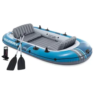 INTEX 66324EP Excursion 4 Inflatable Boat Set with 54" Oars, Pump, & Rod Holders
