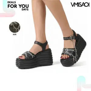 Platform Sandal For Women Gothic Punk Heart Chain Slip On Open Toe Chunky Wedge Heel Adjustable Ankle Buckle Strap Comfortable Fashion Party Outing Cosplay Events Dance Indoor Outdoor Gifts Dress Shoes Deals For You Days