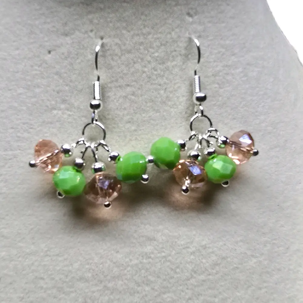 Peach and Green Beaded Earrings - Simple Design with Beads in Peach and Green Colors