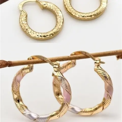 Women's 2-Set Elegant Gold-Tone Plated Circular Gold Hoops - Fashionable Female Costume Jewelry with Bling Effect for Weddings, Birthday Gifting