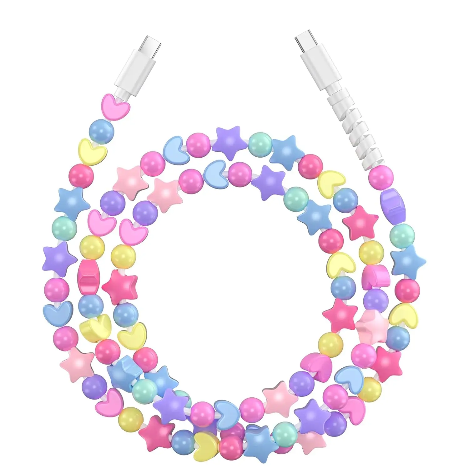 USB C Cable for iPhone 16 Stars Beaded Charging Cord Fast Charging Cable for Girls Women 3.3FT Type C Cable for iPhone 15, for iPad A16 11th Generation, for Galaxy S25-Colorful Beads