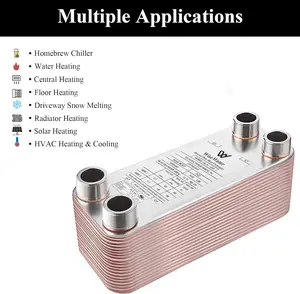 AB Plate Heat Exchanger, 4"x12" 30 Plates Water To Water Heat Exchanger, Copper/SS316L Stainless Steel Brazed Plate Heat Exchanger For Floor Heating...