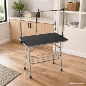 ARCH Large Grooming Table for Pet Dog and Cat with Adjustable Arm and Clamps Large Heavy Duty Animal grooming table, 42''/Black   WL