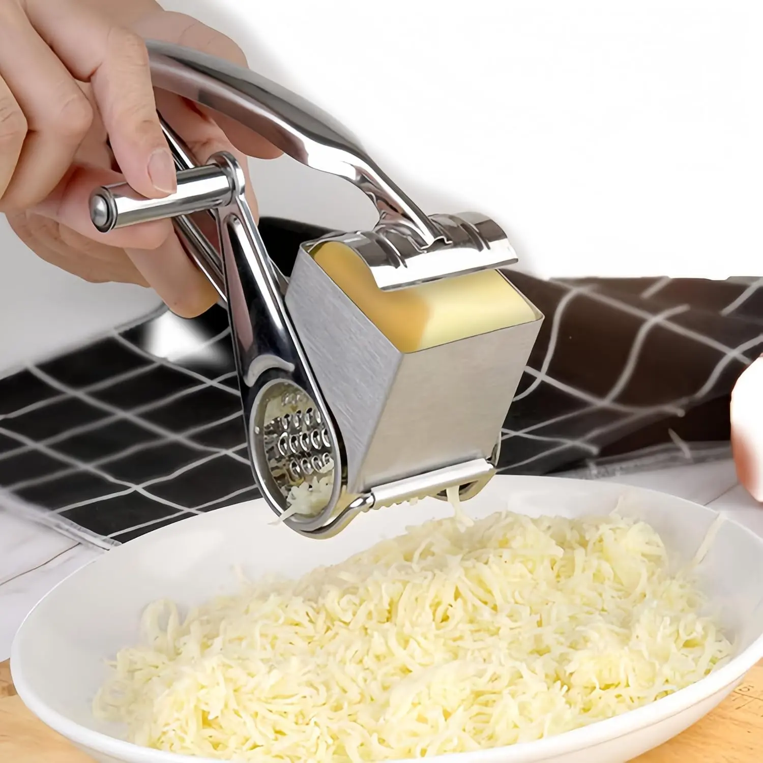 Manual Rotating Cheese Grater, 304 Stainless Steel Rotary Cheese Grinder, Food Shredder Tool, Kitchen Shredder, Suitable for Parmesan, Cheddar, Chocolate, Nuts, Vegetables, Kitchen Gadgets