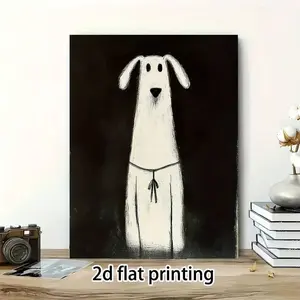 1 Pc Canvas Painting, White Puppy - Crayon Style,  Painting  Thick - Suitable For Home Decoration In Various Occasions, Ideal New Year, Valentine's Day, Thanksgiving, Easter, Christmas Gift