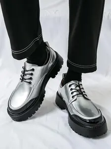 Men's Fashionable Colorblock Lace Up Dress Shoes, Casual Comfortable Lightweight Non-Slip Shoes for Daily Wear, All-match Shoes for Spring & Fall, Versatile Shoes