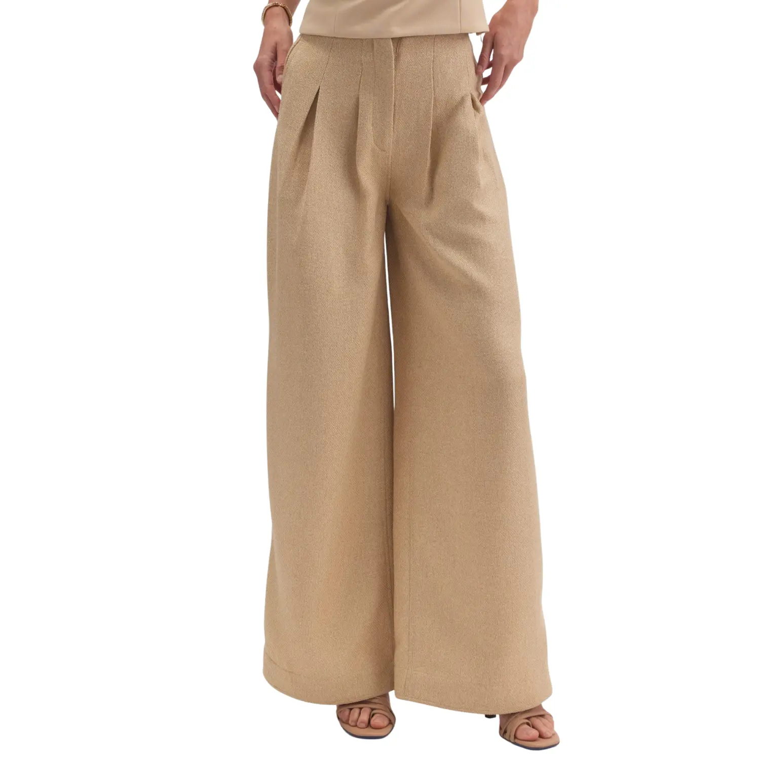 Ivory/Beige Tailored Wide-Leg Trousers